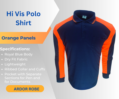 Men Polo Hi Vis Work Shirts Long Sleeves & Pocket